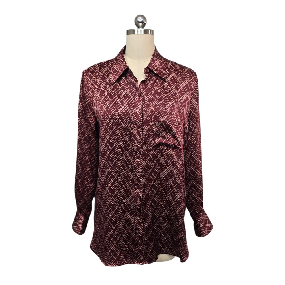 Equipment Burgundy Plaid 100% Silk Button-Down Shirt Dark Academia Quiet Luxury